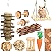 MKNZOME Jouets à Mâcher pour Lapin Nain, 10 Pièces Jouets à Mâcher pour Hamster Bois Naturel Soins des Dents Molaire Jouet pour Petits Animaux Lapins Hamsters Perroquet Rat Chinchillas Cobayes