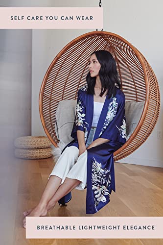 Kim+Ono Washable Silk Kimono Robe Long - Floral Print, Lotus- Nightshadow, 100 Percent Silk Robes For Women With Floral Design, Long Silk Robe 54 Inches In Length, One Size Fits Most. #TOP4