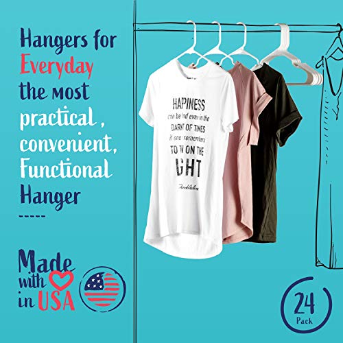 USA Made 24-Pack White Plastic Hangers - Standard-Size Clothes Hangers with Notches - Slim and Durable Hangers for Clothing and Accessories - Closet Organization Essentials for Home, Apartment, Dorm. - Thumbnail 2