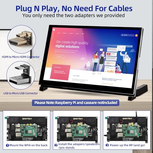 Image of Raspberry Pi Screen, 7 Inch Touchscreen Monitor, IPS 1024x600, Dual Built-in Speakers, HDMI Portable Monitor Compatible with Raspberry Pi 5 /Pi 4B /3B+ /3B, BB Black, Win11 /10 /8 /7, Driver Free