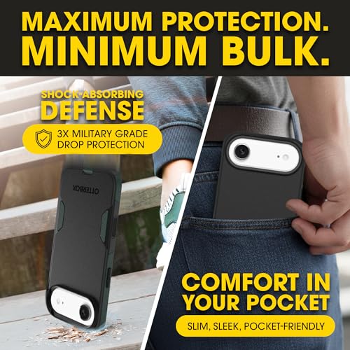 Image of OtterBox iPhone 17 Air (Only) - Commuter Series Case - Built-in MagSafe - Thin, Dual-Layer, Pocket-Friendly, Port Cover - Forest Night (Black /Green)