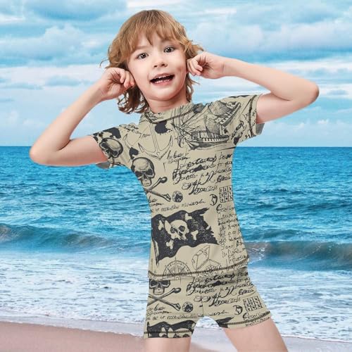 Skulls Crossbones Pirate FlagChildren's Casual Swimsuit Set - Simple and Versatile8-10Y（130cm）3