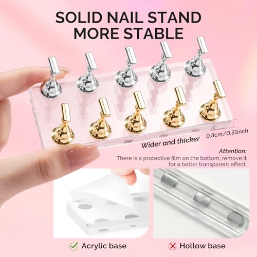 Image of MelodySusie Nail Stand for Press Ons, Big Transparent Acrylic Magnetic Base for Practice Painting Display with Brush Holder and 100 Pcs Reusable Double-Sided Tape for Home DIY Salon Supplies
