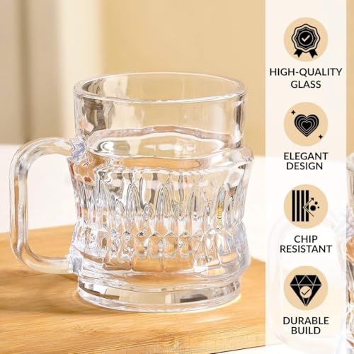 Image of Nestasia Transparent Glass Tea Cups Set of 6 (165ml Each) - Dishwasher Safe & 100% Food Safe Coffee Cups with Handle for Coffee, Tea, Hot & Cold Beverages | Elegant Ribbed Design