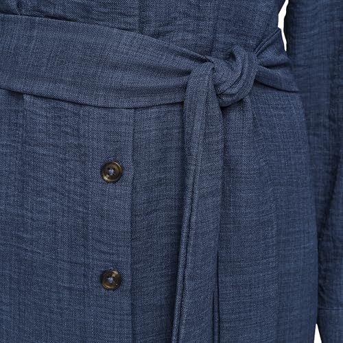 Image of DKNY Women's Long Sleeve Collared Tie Waist Midi Shirtdress