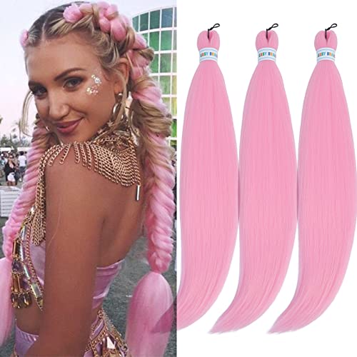 Pastel Light Pink Braiding Hair Pre Stretched Knotless Prestretched Braiding Hair Extensions for Twist Braiding Crochet Hair Pink 3 Packs 26 Inch Yaki by UPruyo (3 PastelPink)