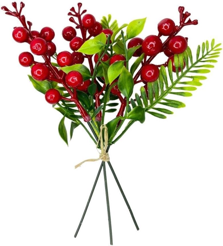 Nettenevime Yapay Çiçek Kokina 3 Dal lı Demet 20 * 15cm Yılbaşı Çiçeği Red Berry