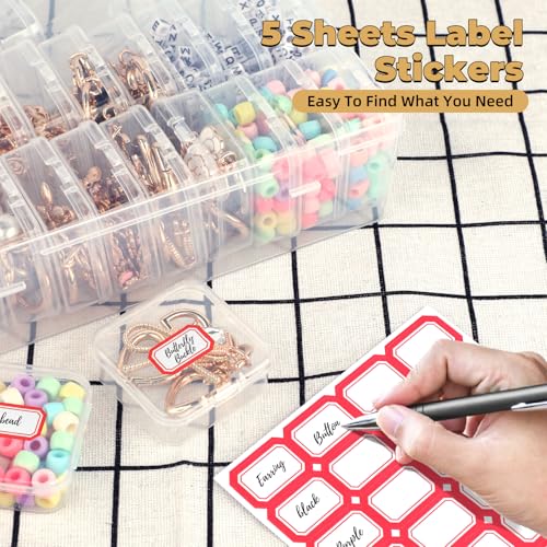 Image of 62Pcs Small Bead Organizer Box, Clear Plastic Storage Cases, Mini Transparent Bead Storage Containers with 200Pcs Stickers for Beads Jewelry Craft Earring Ornament