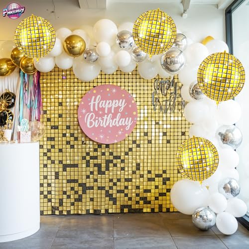 Image of 6pcs 22 Inch Gold Disco Ball Balloons, Gold Big Disco Balloons, 4d Large Foil Aluminum Balloon For Birthday Baby Shower 70s 80s 90s Theme Party Wedding Engagement Graduation New Year Decoration
