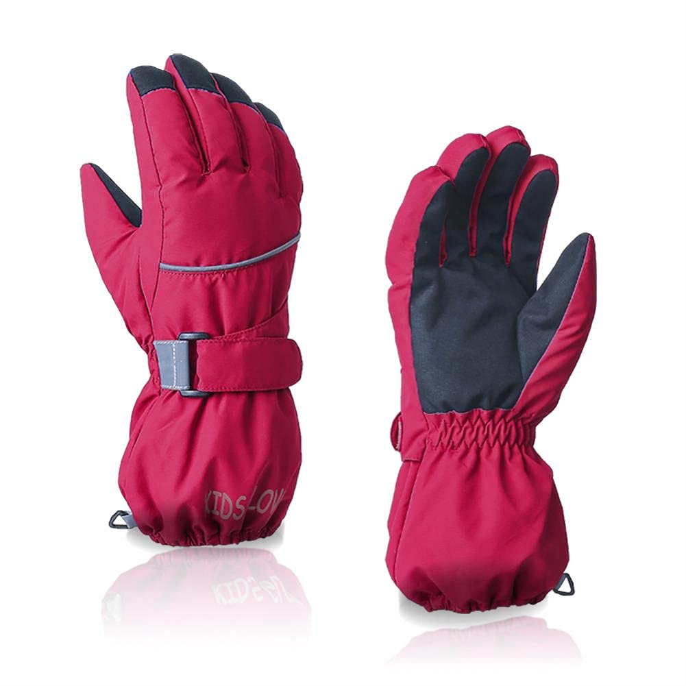 UKKO Gants d'hiver Gants De Ski d'enfants Imperméables d'hiver Chaud Chaud Doigt Gants De Ski pour Garçons Et Filles-Black,12-14 Years Old