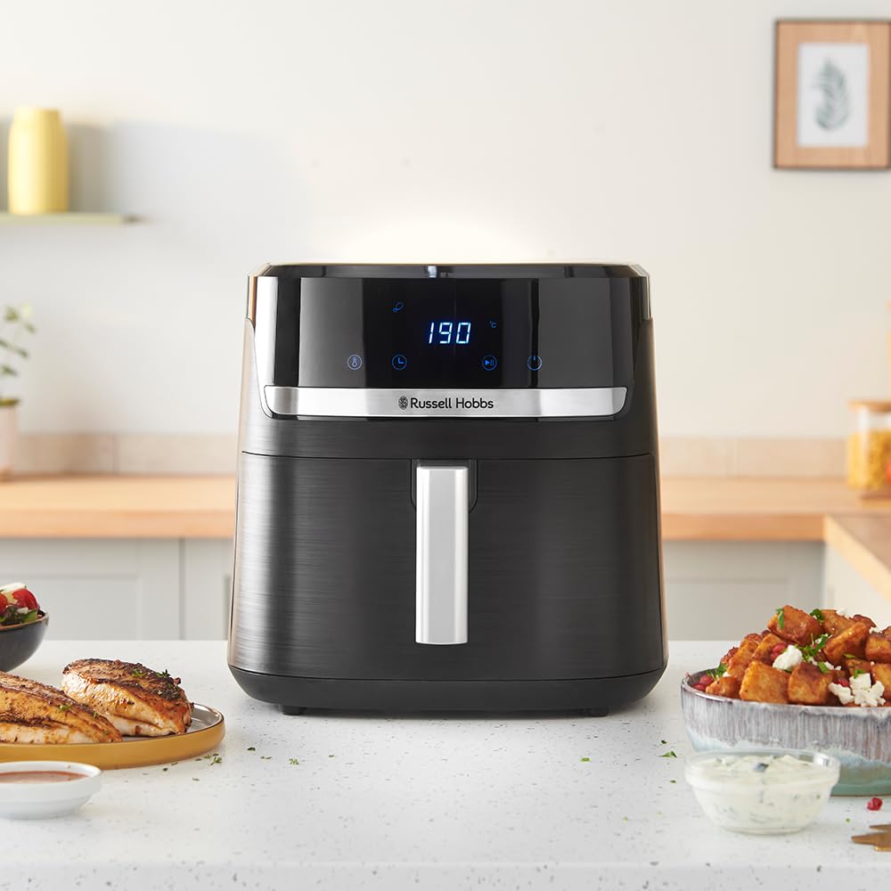 Russell Hobbs Freidora de Aire, Air Fryer, Freidora sin Aceite 8,3 L, XXL [tamaño compacto, bajo nivel ruido, pizzas de 26 cm] Satisfry (piezas aptas lavavajillas, pantalla táctil, grill) 27632-56