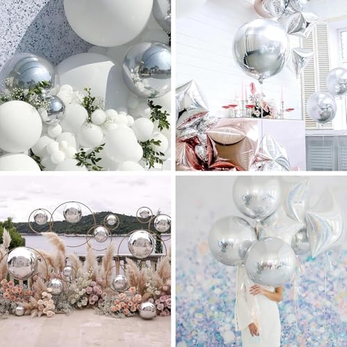 Image of 6 pcs 22Inch Silver Ball Ballons, 4D Large Foil Balloons with Metallic Star for 70s Disco Dance Birthday Graduation New Year (Silver Ball 6pcs)