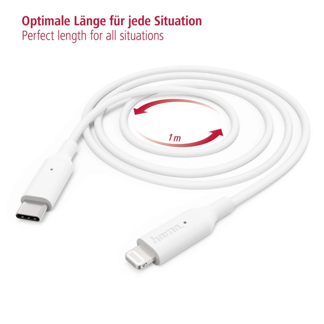 Hama Kabel USB C na Lightning, 1 m (kabel do ładowania, kabel do transmisji danych Apple MFI do iPhone 8/X/XS/XR, iPad Pro/Air/Mini obsługuje Power Delivery do ładowarek USB-C) biały