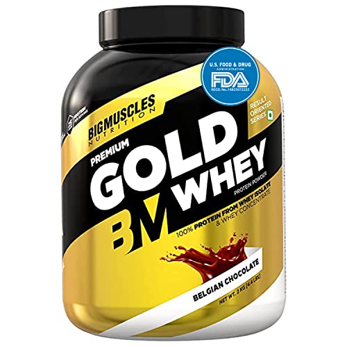 Image of Bigmuscles Nutrition Premium Gold Whey 2Kg Whey Protein Isolate Blend|25g Protein Per Serving [Belgian chocolate] & Real BCAA [50 Servings, Summer Bonanza]