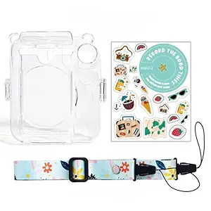 ZENKO Pvc Transparent Camera Case Compatible With Fujifilm Instax Mini 12, Mini 12 Camera Case, Cute Pattern Shoulder Strap And Pattern Stickers (Mint Green)