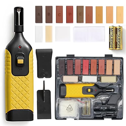 Laminate Floor Repair Kit, 19Pcs Laminate Repair Kit with Heating Gun & 11 Colors Wax Blocks, Furniture Repair Tool Set Easy Restoration for Cracks, Dents, Small Holes & Surface Restoration