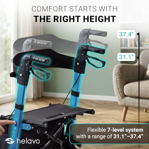 Image of Helavo Foldable Lightweight Rollator Walker with Seat, 360 Swivel Wheels