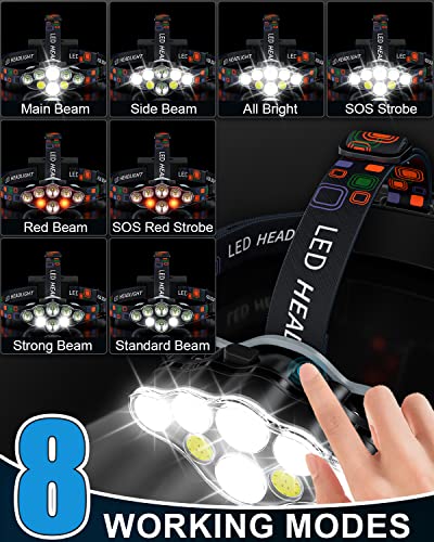 Rechargeable-Headlamp-8-LED-18000-High-Lumen-Bright-Headlamp-with-Red-Light-IPX4-Waterproof-USB-Headlight-Head-Lamp-8-Modes-for-Outdoor-Running-Hunting-Hiking-Camping-Gear