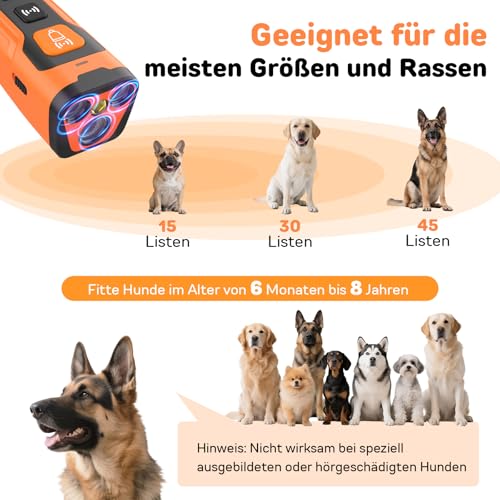 HZK 6 in 1 Anti Bell Gerät Hunde Gerät mit 3 Schallsendern,Handheld Antibell Ultraschall,15M Reichweite,Wiederaufladbares Antibell für Hunde,100% Sicher,Drinnen und Draußen