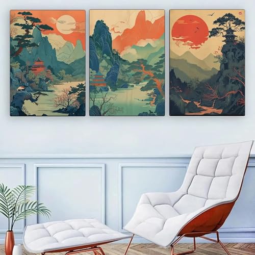 Décoration d'intérieur salon toile arbres et montagne sans cadre