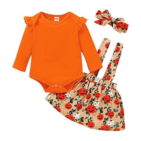 Newborn Baby Halloween Outfits Set Infant Toddler Girls My 1st Halloween Pumpkin Bodysuit Pants Set Skirt Set Pumpkin Dress Baby Halloween Clothes Cover