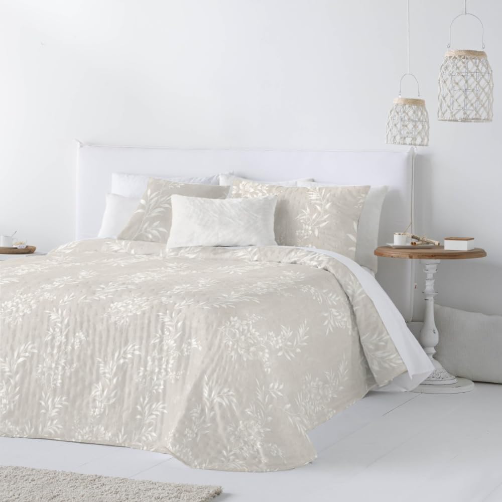 Fundeco Colcha bouti Modelo July Reversible para Primavera Verano (Beige, Cama 150/160 (250 x 270 cm.))