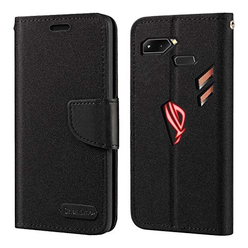 Custodia Flip in Tessuto Oxford e Pelle PU Compatibile con Asus ROG Phone ZS600KL Cover Protettiva con Chiusura Magnetica e Tasche per Carte Nero