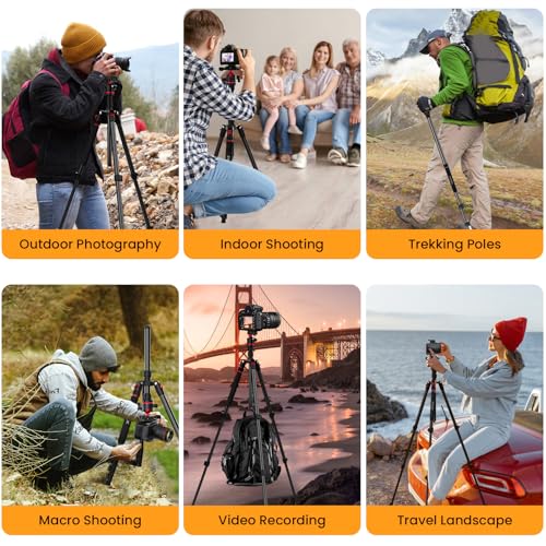 70" Tripod for Camera, Professional Aluminum Camera Tripod & Monopod with 360° Ball Head, Adjustable Lightweight Travel Tripod for Phone,DSLR,Tablet with Carry Bag