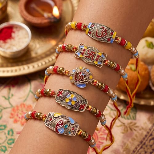 Image of TIED RIBBONS Rakhi for Brother Set of 5 with Tikka - Bracelet Rakhi for Brother Bhaiya Bhai Men Boys Kids - for Rakshabandhan