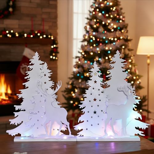 Charfia Weihnachtsdeko,Weihnachts-Silhouette Wald aus Holz mit...