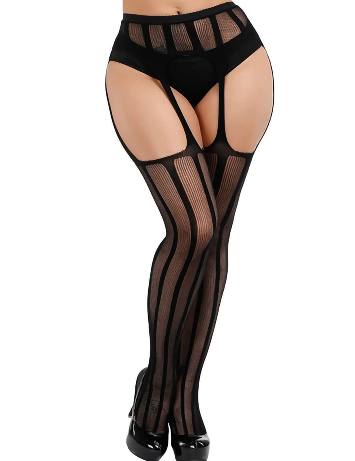 Kikoroco Women's Garter Belt Fishnet Tights Stockings High Waisted Suspender Pantyhose
