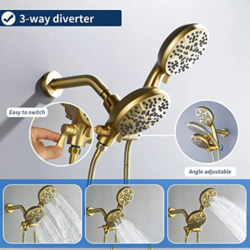 Image of 3 Handle Shower Faucet Set with Tub Spout Bathtub Shower Faucet Combo Set Shower System Complete Tub and Shower Trim Kit Shower Fixture Brushed Gold