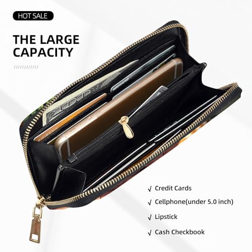 Wallet Women - Cute Orange Cat-A Print Leather Wallet for Women with Zipper, Cute Bifold Long Ladies Wallets4