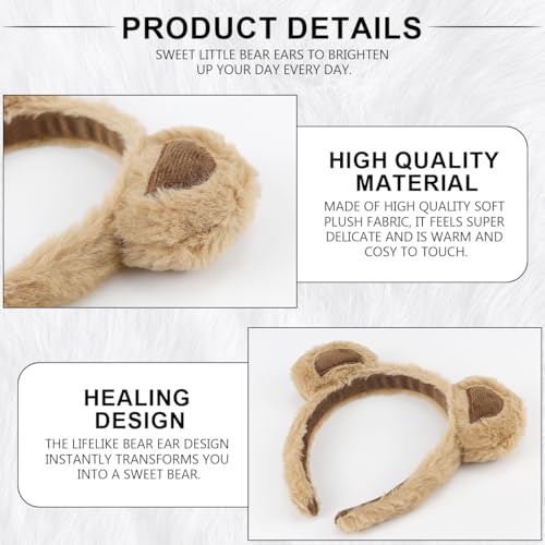 LNQ LUNIQI Animal Ears Headbands, Pack of 3 Funny Headwear, Bear Ears, Cosplay Accessories, Light Brown - Image 3