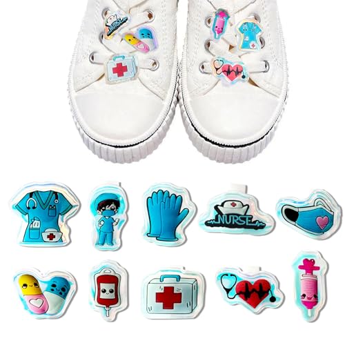 10PCS Nurse and Medical Field Themed Shoe Charms for Sneakers-Cute Shoelace Charms for Women Men, Aesthetic Sneaker Jewelry Accessories,Medical Themed Gifts for Doctors,Nurses,Stocking Stuffers