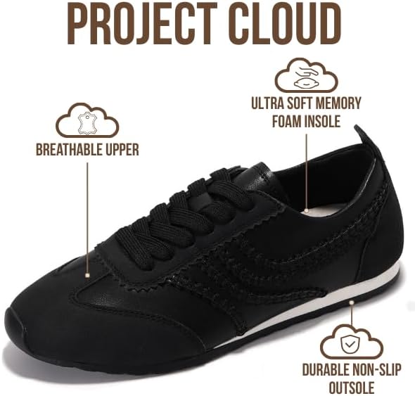 Project Cloud Leather Barefoot Shoes Women – Memory Foam Lace-Up Womens Sneakers – Lightweight & Non Slip Womens Shoes Casual – All-Day Women's Fashion Sneakers for 2026 (Monica,BLKPU,6.5) Black - Image 3