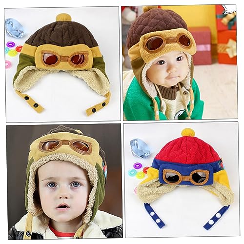 2Pcs Kids Pilot Hats Thickened Winter Warm Beanie Goggles for Boys and Girls Comfortable Cotton Children's Headwear for Outdoor Activities3