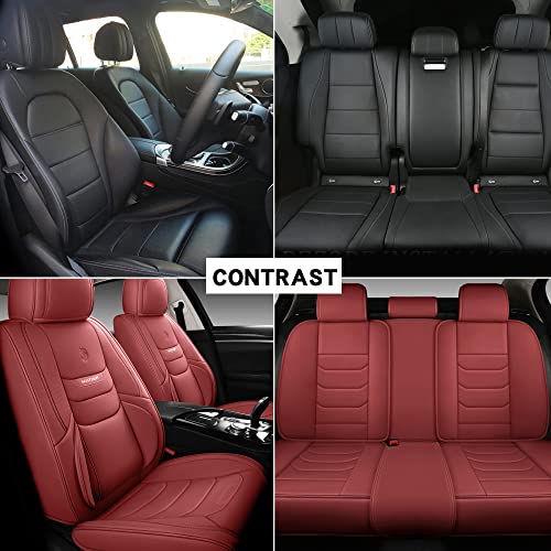 Haitour Full Coverage Leather Car Seat Covers Full Set Universal Fit For Most Cars Sedans Trucks Suvs With Waterproof Leatherette In Automotive Seat Cover Accessories (Full Set, Wine Red) #TOP4