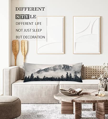 Foggy Forest Body Pillow Cover,Misty Natural Scenery Mountain Landscape Pine Mist Wood Cloud Tree,Long Pillow Case With Zipper Decorative Soft Cushion Bedding Pillowcase For Couch,Bedroom 20"X54" #TOP1