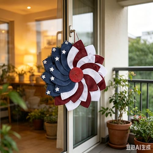 4th of July Wreaths for Front Door, 20 Inch Red White Blue American Flag Burlap Large Handcrafted Patriotic Wreath,Star & Stripes 4th of July Wreath for Anniversary,Party,Memorial Day Decoration - image 2