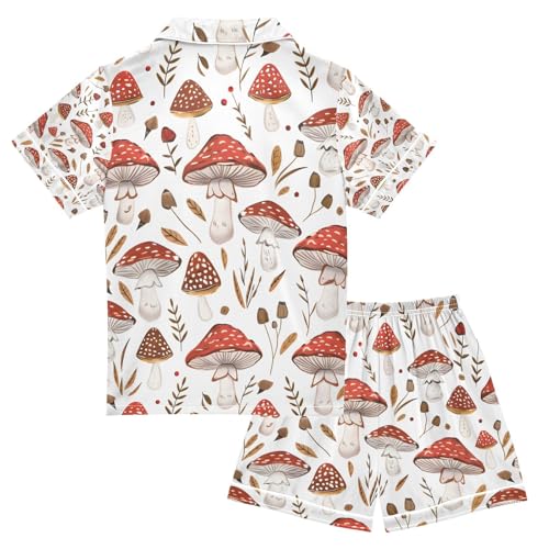 senya Mushrooms on Grass Satin Summer Pajama Sets Silk Short Sleeve Button Down Sleepwear2