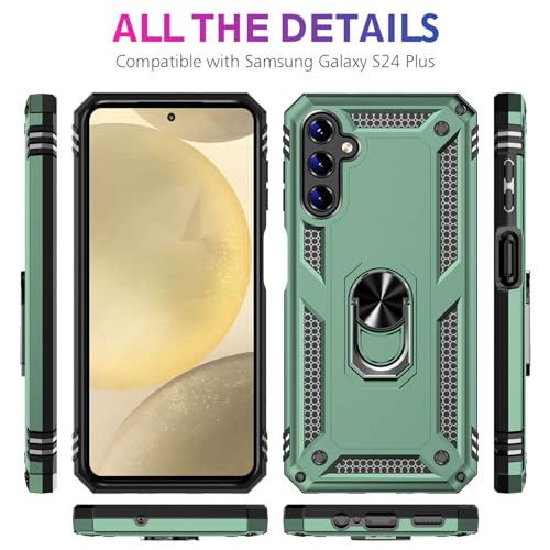 Image of for Samsung Galaxy S24 Plus Case with Screen Protector, Military Grade Rugged Shockproof Heavy Duty S24 Plus 5G Protective Cover for Samsung S24 Plus Magnetic Ring Kickstand Phone Case (Green)