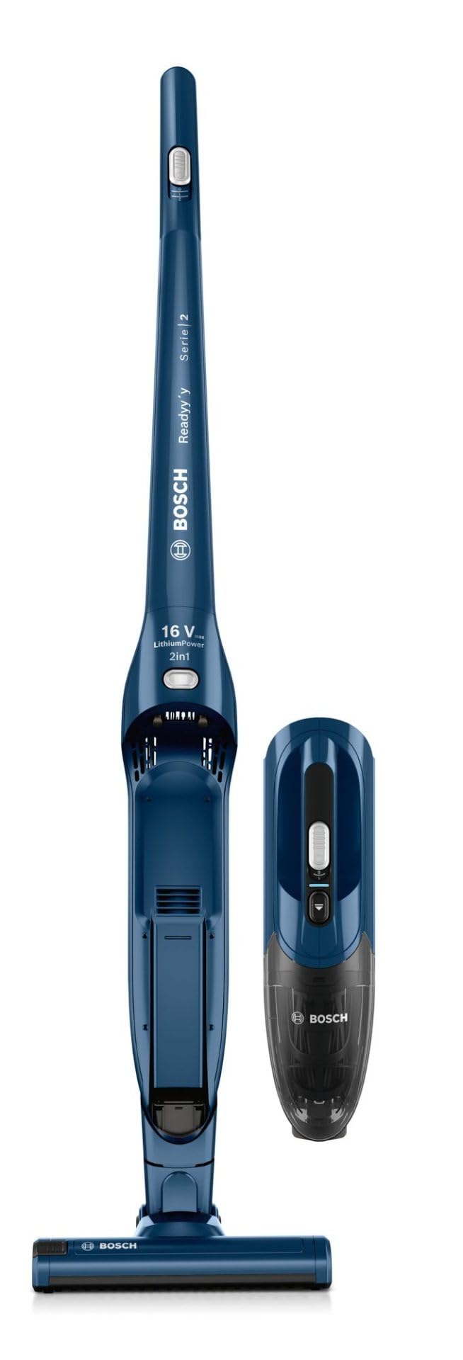 Bosch Readyy'y Serie 2, Odkurzacz bezprzewodowy 2 w 1, samostojący, system bezworkowy, 16 V, 2 stopnie mocy, 36 min pracy na baterii, uniwersalna elektroszczotka AllFloor, BBHF216