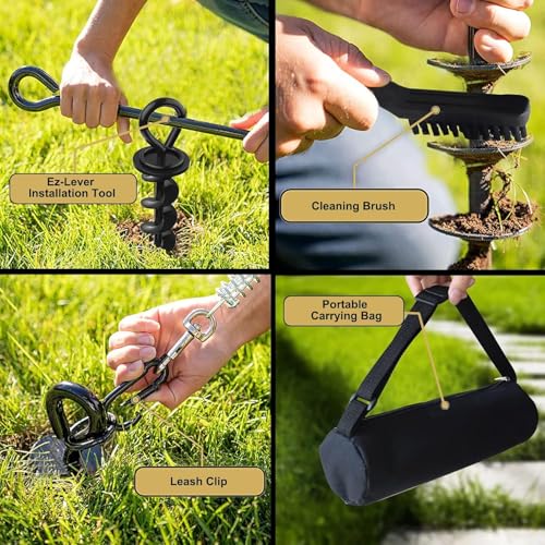 Image of Eurmax USA 2-Pack Heavy Duty Dog Tie Out Stake, No-Tangle In Ground Anchor Runner for Large Dogs up to 210 Lbs - Perfect for Yard, Beach and Camping (Large,Orange)
