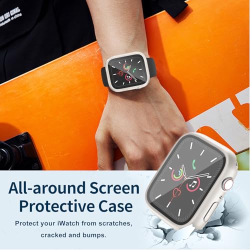 Image of Waterproof Case for Apple Watch Series SE2 SE 6 5 4 40mm, Built-in Screen Protector with Tempered Glass [Touch Sensitive] Cover for iWatch S6 /S5 /S4 /SE 40mm, Starlight