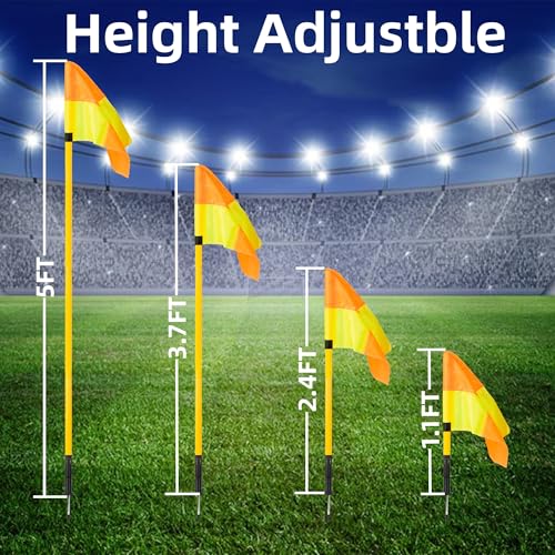 Desyeryamimi Soccer Corner Flags Set of 4 for Soccer Field, Adjustable Spring Loaded Soccer Flags Agility Training Poles Soccer Sticks, Speed and Agility Training Equipment with Storage Bag-5FT - Thumbnail 2