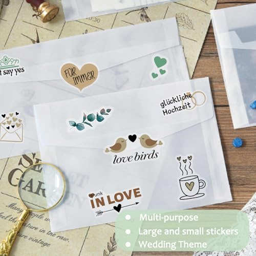 Gigmeta Sticker Hochzeit Gästebuch, 213 Motive Vintage Aufkleber Hochzeit Sticker mit Viel Liebe, Perfektes Stickers Set für Gästebuch Fotoalbum, Scrapbook Wedding Deko (Deutsch&Englisch)