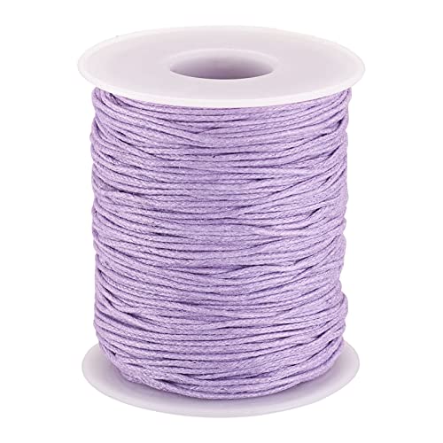 PandaHall 100 Yards/Roll Braided Cotton Cord 1mm Waxed Cotton Cord String for DIY Jewelry Making(Lilac)