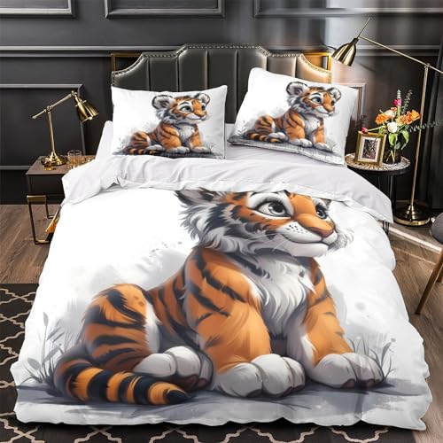 Housses de couettes 3D tigre imprimé microfibre parure de lit super king