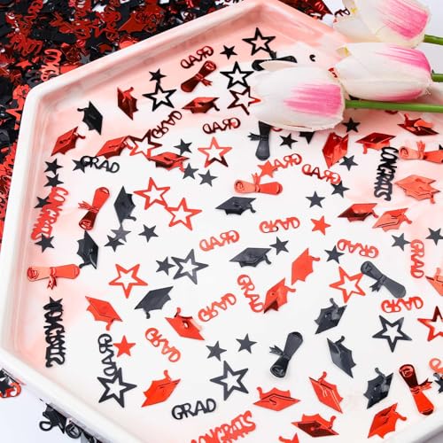 Image of Red and Black Graduation Confetti 2026, 1000 Pcs Congrats Grad Confetti Class of 2026 Party Table Centerpiece for 2026 Graduation Party Decorations